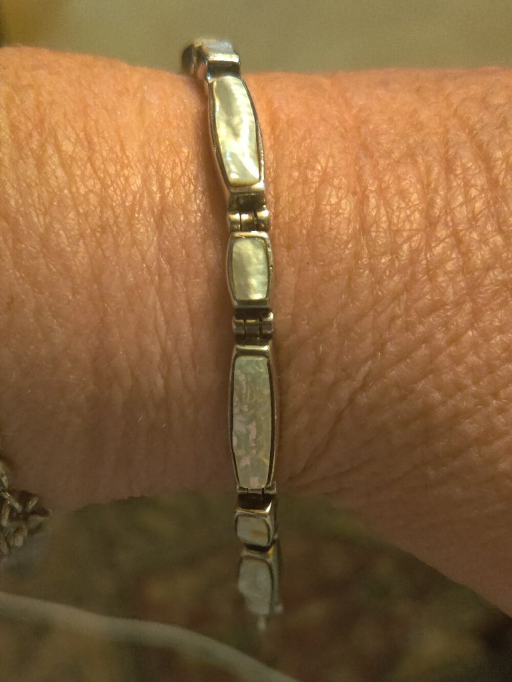 Vintage 925 PB Peyote Bird Inlaid MOP Link Bracelet
